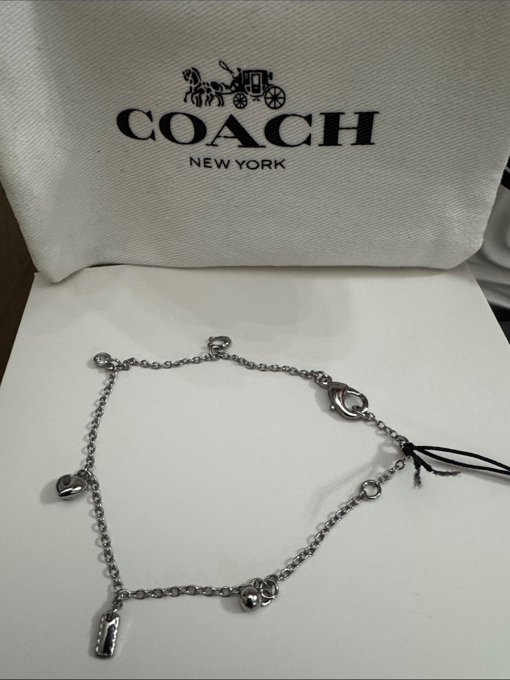 #31 COACH Silver-Tone Charm Chain Bracelet NEW WITH TAGS & Coach Dust Bag
